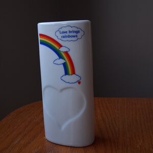 Vintage Vase 80s 90s Ceramic Bud Vase Love Brings Rainbows